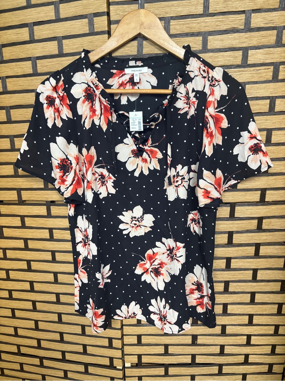 Maurices Black Floral Polka Dot‎ Blouse Size Small